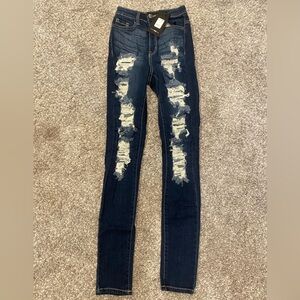 Fashion Nova Distressed Dark Blue Jeans